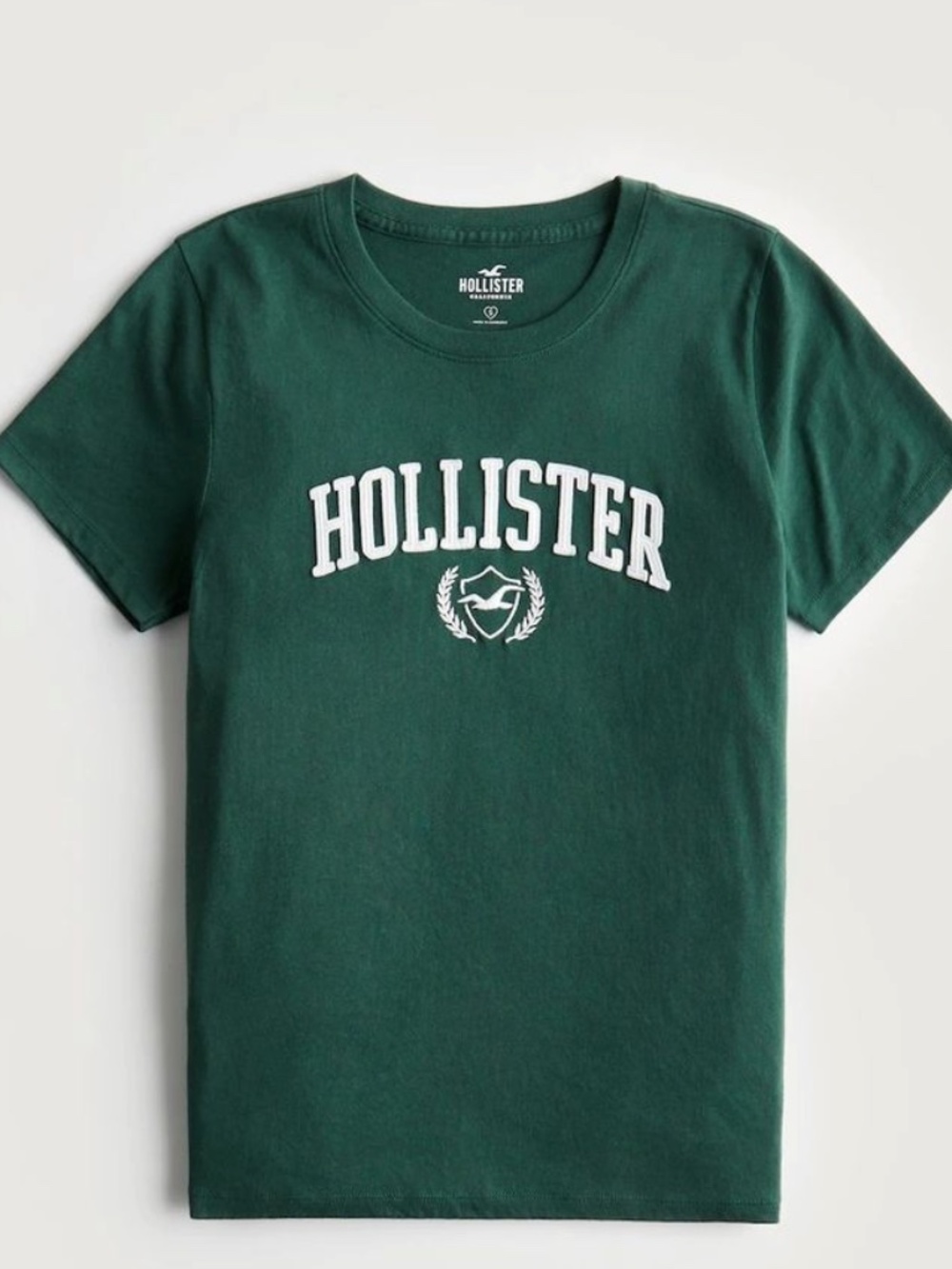 Hollister | Ladies Cotton Crew Baby Tee-Dark Green- Size L